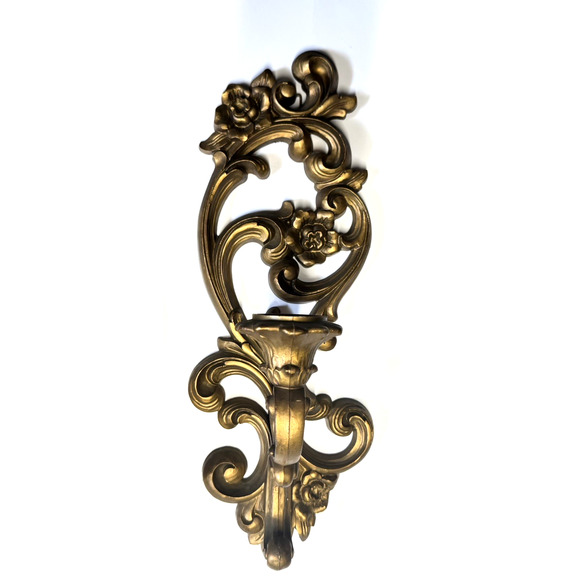 Set of 3 Homeco 1971 Resin Gold Candelabras Wall Decor Floral Scroll Vintage - Picture 2 of 5